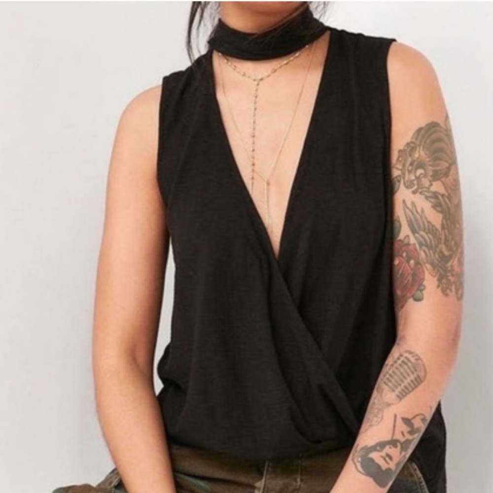 Urban Outfitters Silence + Noise Dark Burgundy Choker Drape Surplice Top.